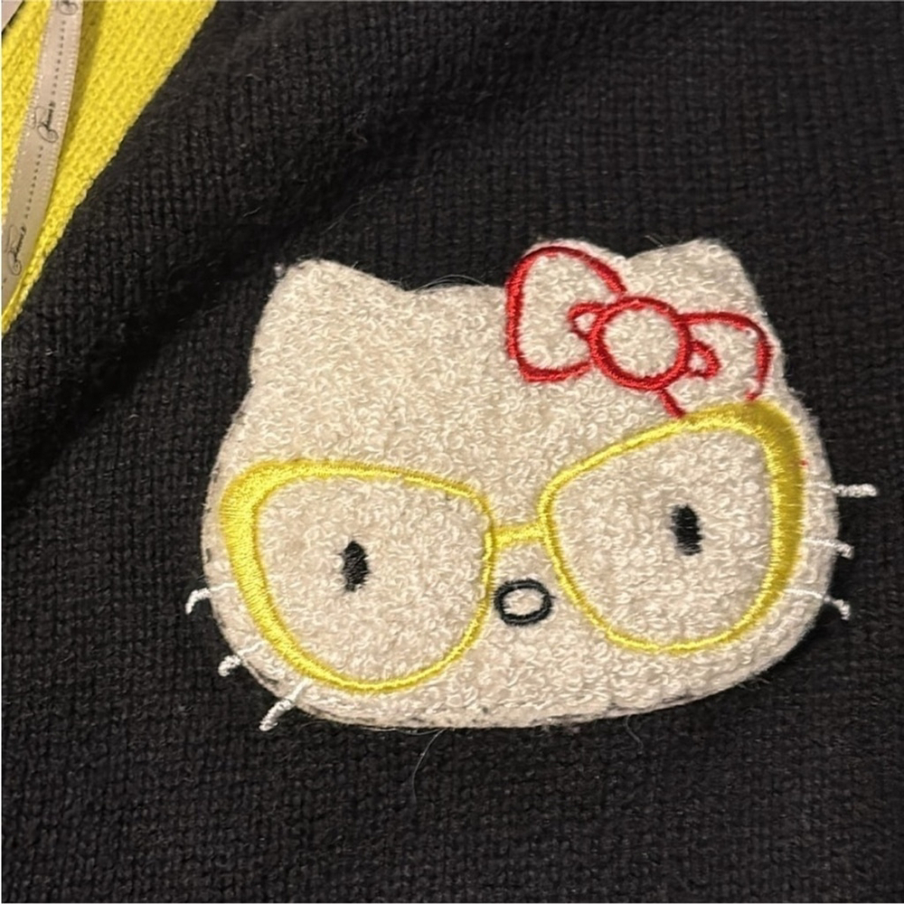HELLO KITTY X FOREVER 21 button up cardigan front pockets black neon green small - Picture 8 of 13